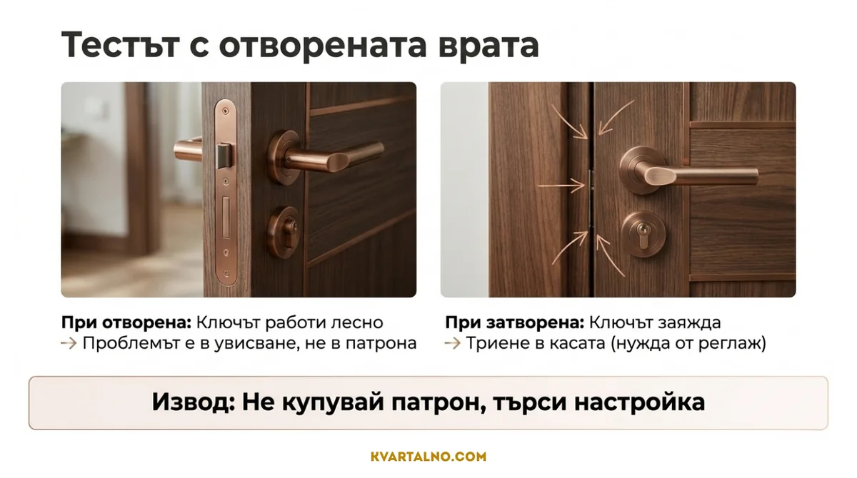 Инфографика за тест с отворена врата при заяждащ ключ